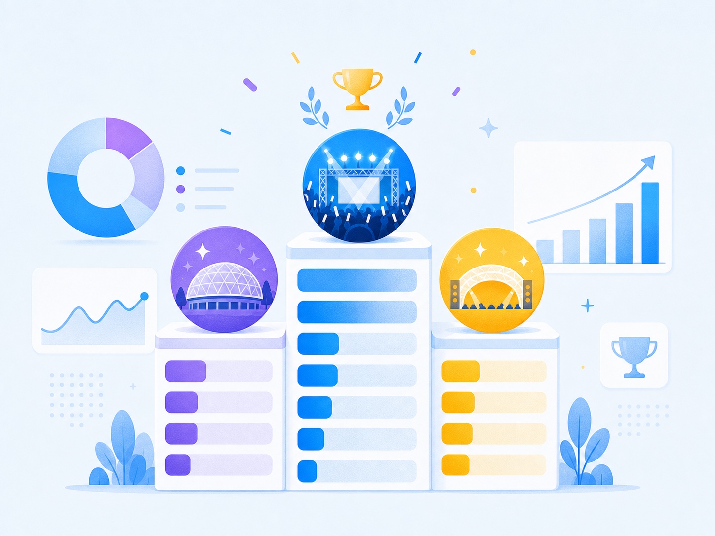 推し活の参加回数をランキングとグラフで振り返るイラスト